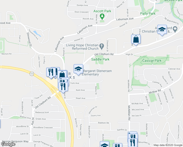 map of restaurants, bars, coffee shops, grocery stores, and more near 34571 Devon Crescent in Abbotsford