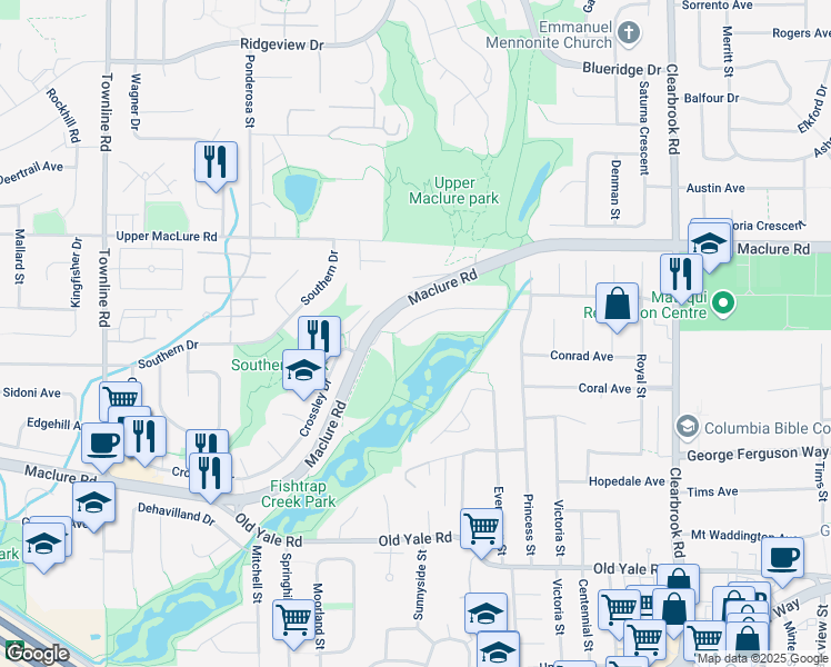 map of restaurants, bars, coffee shops, grocery stores, and more near 31622 Charlotte Avenue in Abbotsford