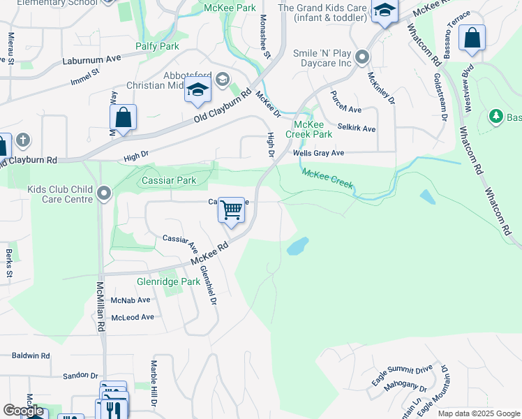 map of restaurants, bars, coffee shops, grocery stores, and more near 35140 McKee Road in Abbotsford