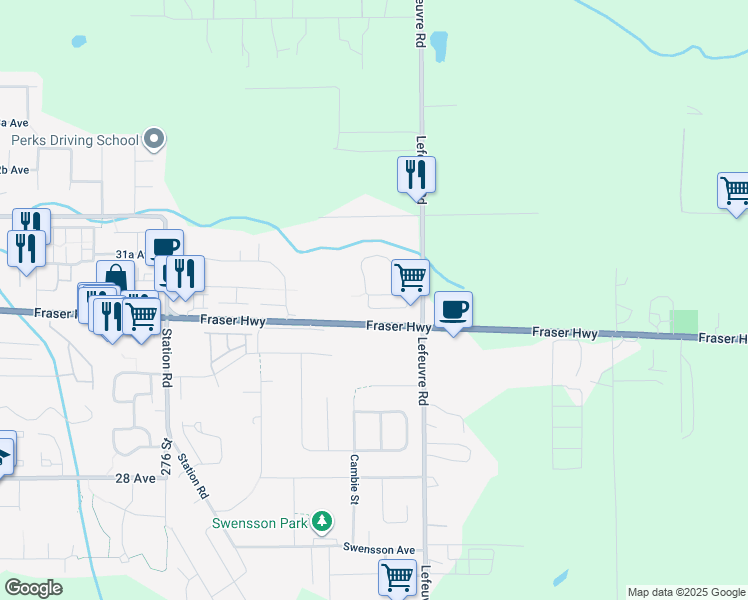 map of restaurants, bars, coffee shops, grocery stores, and more near 27916 Conductor Drive in Abbotsford