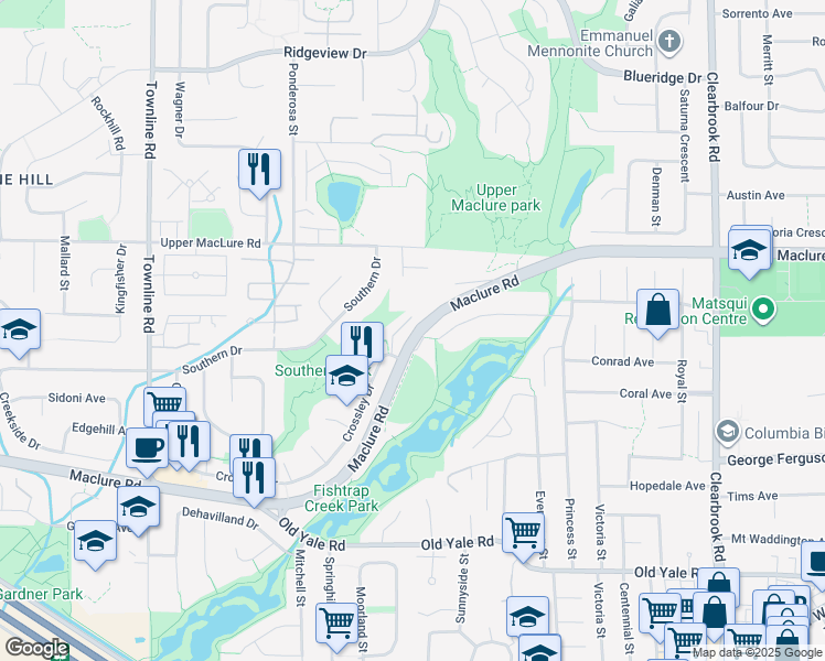 map of restaurants, bars, coffee shops, grocery stores, and more near 3051 Crossley Drive in Abbotsford