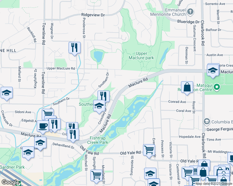 map of restaurants, bars, coffee shops, grocery stores, and more near 3051 Crossley Drive in Abbotsford