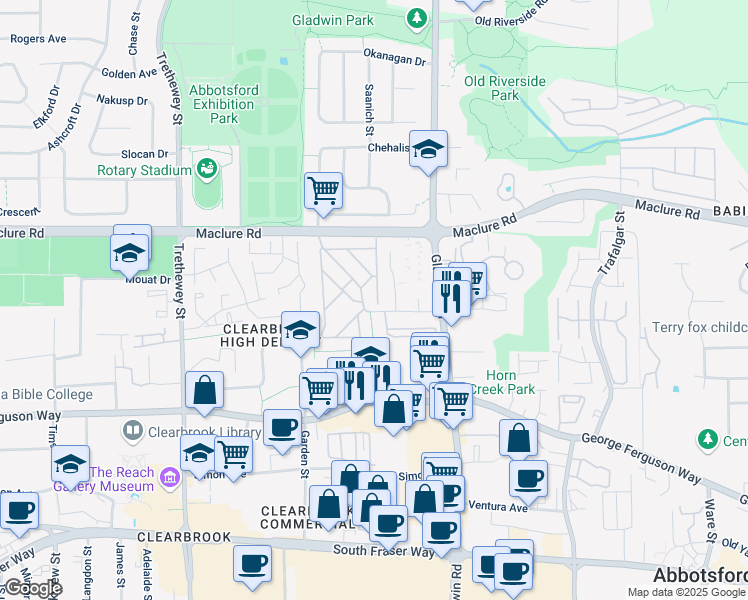 map of restaurants, bars, coffee shops, grocery stores, and more near 10 No. 1 Road in Abbotsford