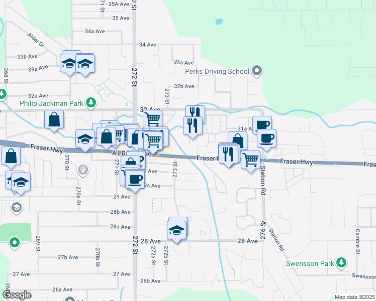 map of restaurants, bars, coffee shops, grocery stores, and more near 27358 32 Avenue in Vancouver