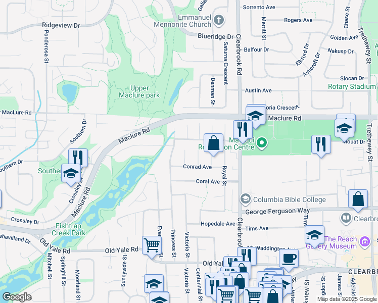 map of restaurants, bars, coffee shops, grocery stores, and more near in Abbotsford