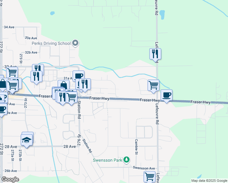 map of restaurants, bars, coffee shops, grocery stores, and more near 27784 Porter Drive in Abbotsford