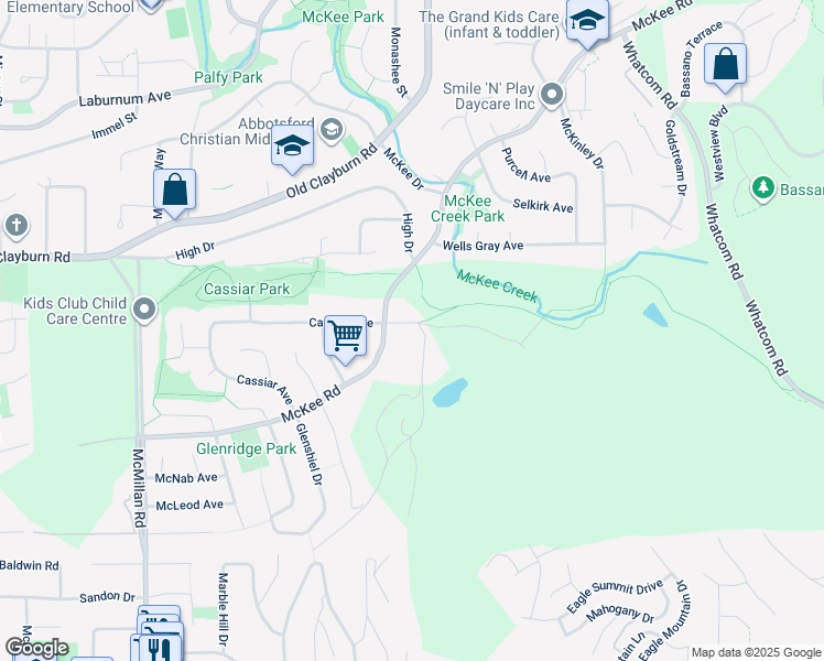 map of restaurants, bars, coffee shops, grocery stores, and more near 35180 Cassiar Avenue in Abbotsford