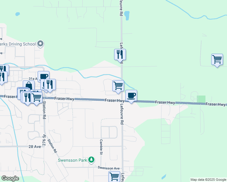 map of restaurants, bars, coffee shops, grocery stores, and more near Conductor Drive in Abbotsford