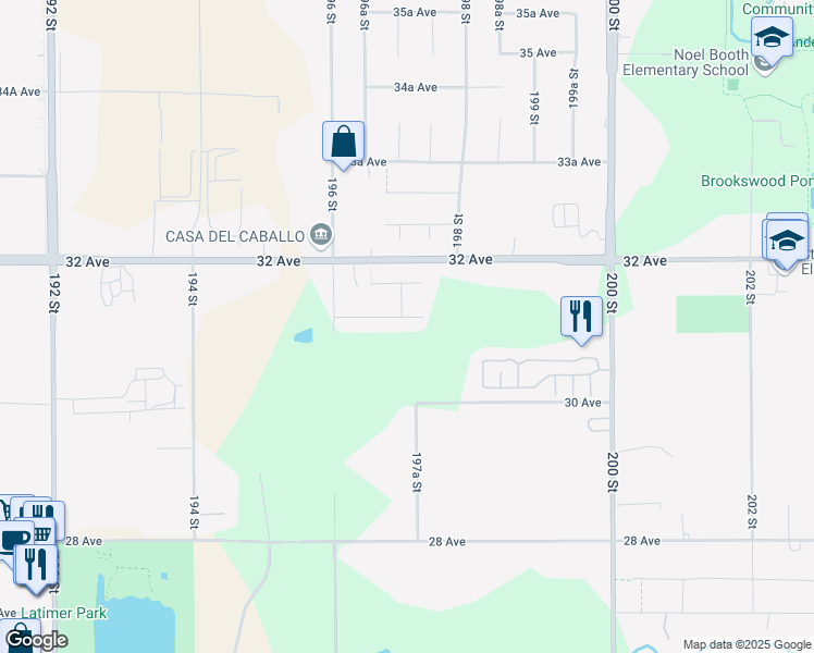 map of restaurants, bars, coffee shops, grocery stores, and more near 19704 31A Avenue in Langley Township