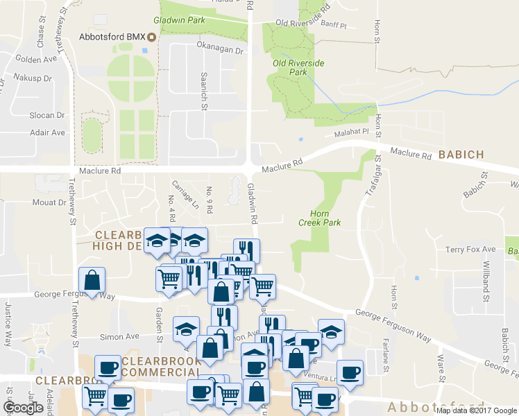 map of restaurants, bars, coffee shops, grocery stores, and more near in Abbotsford