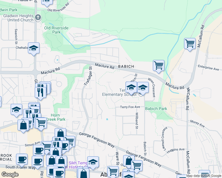 map of restaurants, bars, coffee shops, grocery stores, and more near 3105 Eastview Street in Abbotsford