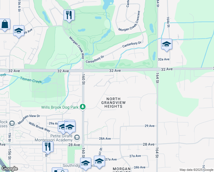 map of restaurants, bars, coffee shops, grocery stores, and more near 18 161 Street in Surrey