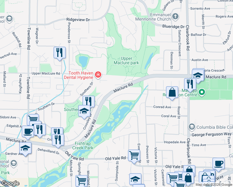 map of restaurants, bars, coffee shops, grocery stores, and more near 31639 Charlotte Avenue in Abbotsford