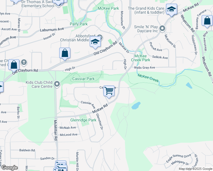 map of restaurants, bars, coffee shops, grocery stores, and more near 35073 Cassiar Avenue in Abbotsford