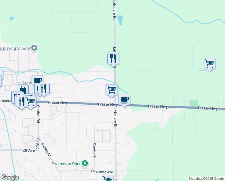map of restaurants, bars, coffee shops, grocery stores, and more near 3117 Lefeuvre Road in Abbotsford