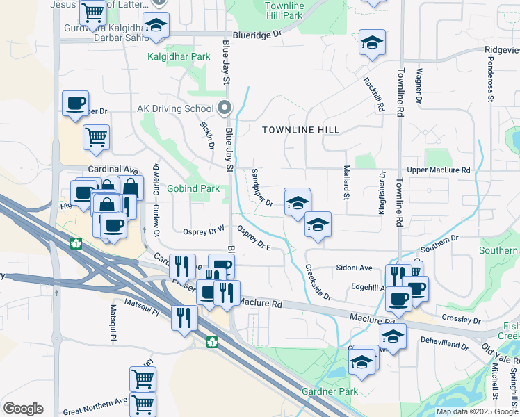 map of restaurants, bars, coffee shops, grocery stores, and more near 30876 Sandpiper Drive in Abbotsford