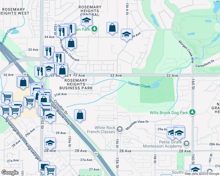 map of restaurants, bars, coffee shops, grocery stores, and more near 15588 32 Avenue in Surrey