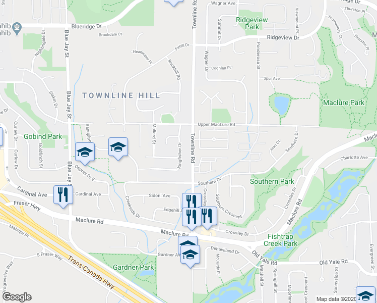map of restaurants, bars, coffee shops, grocery stores, and more near 3123 Townline Road in Abbotsford