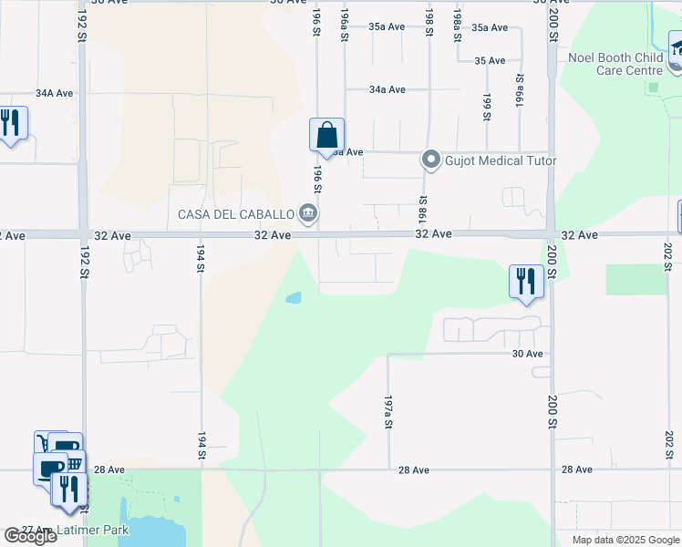 map of restaurants, bars, coffee shops, grocery stores, and more near 19649 31A Avenue in Langley Township