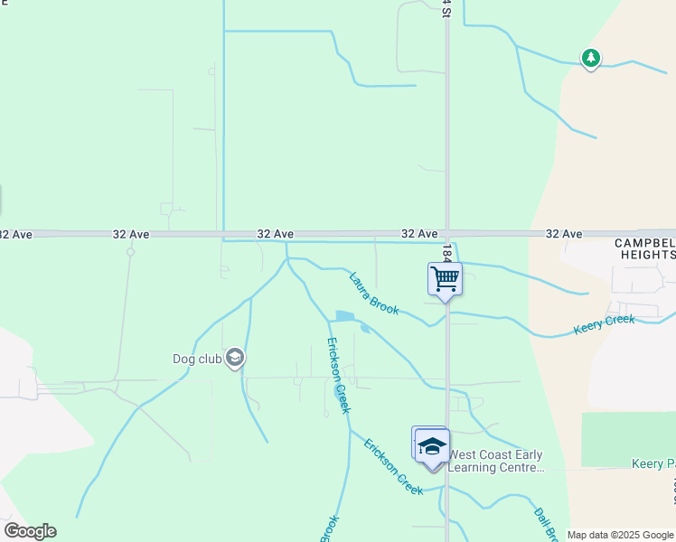 map of restaurants, bars, coffee shops, grocery stores, and more near 18224 32 Avenue in Surrey