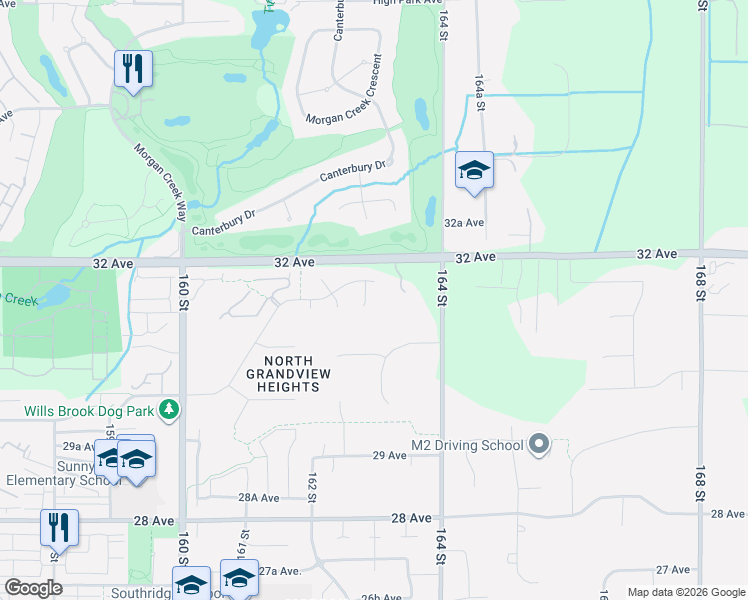 map of restaurants, bars, coffee shops, grocery stores, and more near 3088 162A Street in Surrey