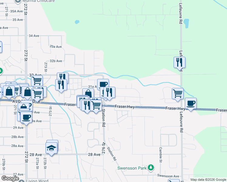 map of restaurants, bars, coffee shops, grocery stores, and more near 3126 Brakeman Street in Abbotsford