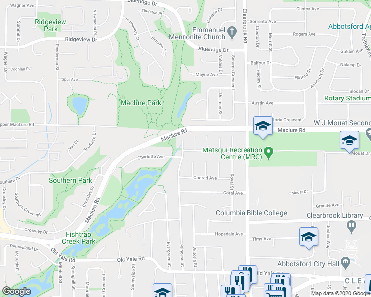 map of restaurants, bars, coffee shops, grocery stores, and more near 31795 Charlotte Avenue in Abbotsford