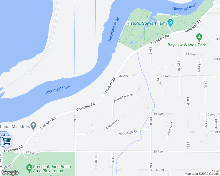 map of restaurants, bars, coffee shops, grocery stores, and more near 13378 Crescent Road in Surrey