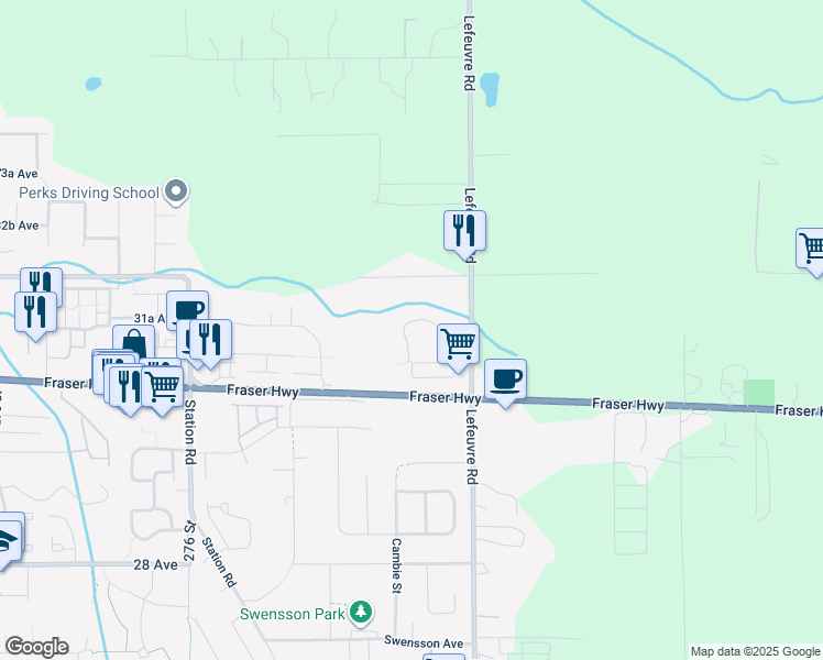 map of restaurants, bars, coffee shops, grocery stores, and more near 3171 Engineer Crescent in Abbotsford