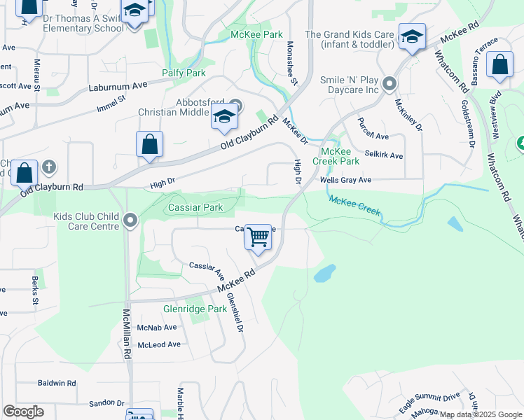 map of restaurants, bars, coffee shops, grocery stores, and more near 35073 Cassiar Avenue in Abbotsford