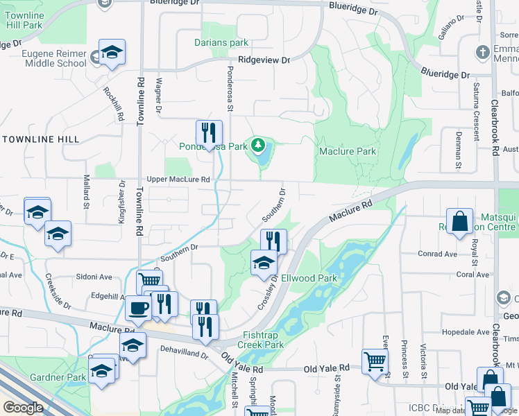 map of restaurants, bars, coffee shops, grocery stores, and more near 31466 Jean Court in Abbotsford