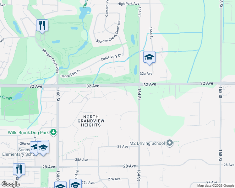 map of restaurants, bars, coffee shops, grocery stores, and more near 3098 162A Street in Surrey