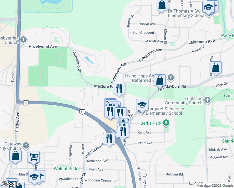 map of restaurants, bars, coffee shops, grocery stores, and more near in Abbotsford