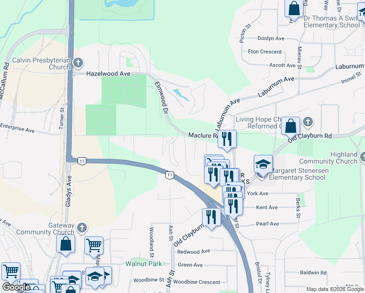 map of restaurants, bars, coffee shops, grocery stores, and more near 3167 Lukiv Terrace in Abbotsford