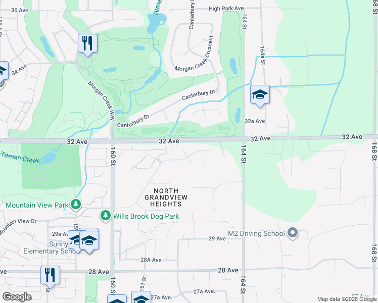 map of restaurants, bars, coffee shops, grocery stores, and more near 16211 31st Avenue in Surrey