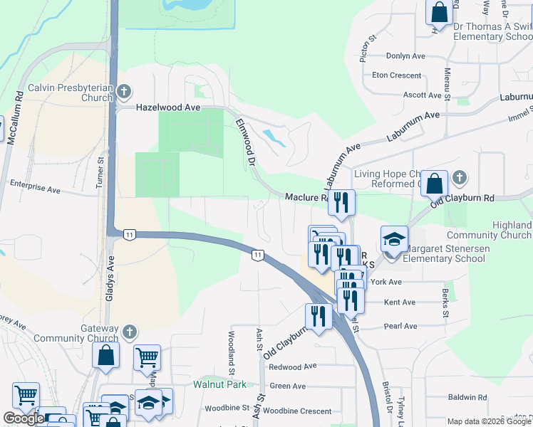 map of restaurants, bars, coffee shops, grocery stores, and more near 34230 Elmwood Drive in Abbotsford