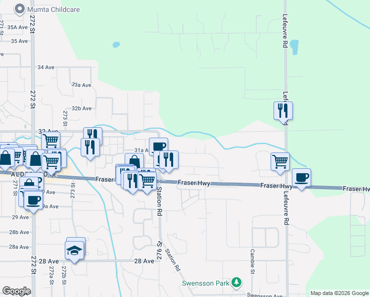 map of restaurants, bars, coffee shops, grocery stores, and more near 27679 Porter Drive in Abbotsford