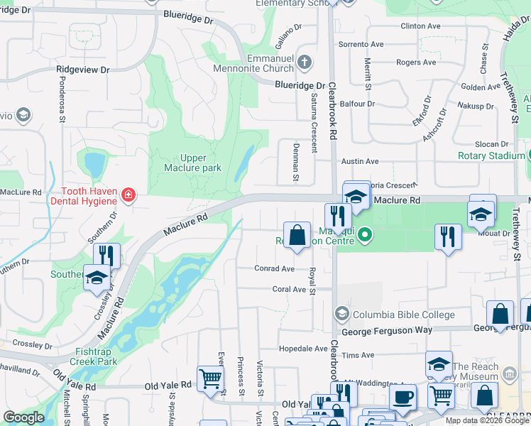 map of restaurants, bars, coffee shops, grocery stores, and more near 3160 Consort Court in Abbotsford