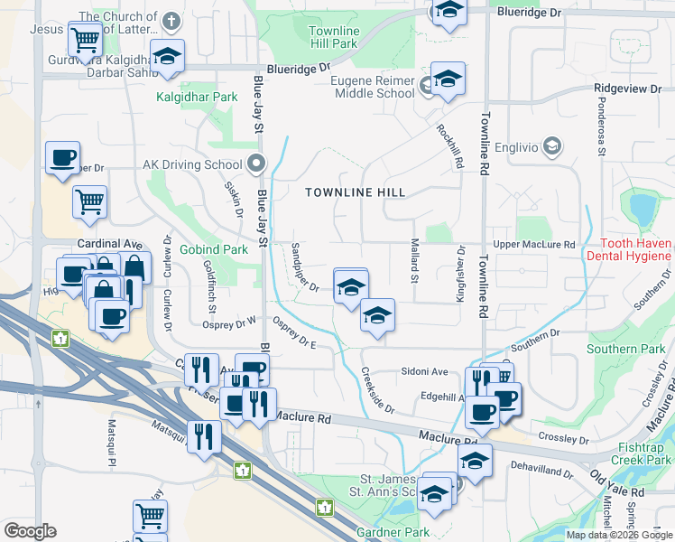 map of restaurants, bars, coffee shops, grocery stores, and more near 30922 Sandpiper Place in Abbotsford