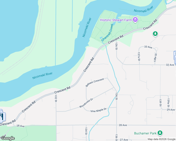map of restaurants, bars, coffee shops, grocery stores, and more near 13396 Crescent Road in Surrey