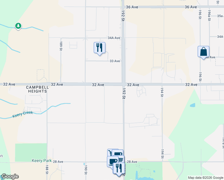 map of restaurants, bars, coffee shops, grocery stores, and more near 19138 32 Avenue in Surrey