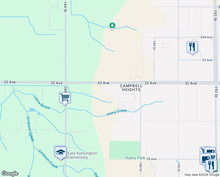 map of restaurants, bars, coffee shops, grocery stores, and more near 18640 32 Avenue in Surrey
