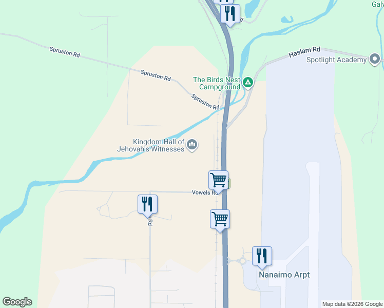 map of restaurants, bars, coffee shops, grocery stores, and more near 1724 Vowels Road in Ladysmith