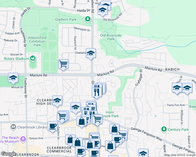 map of restaurants, bars, coffee shops, grocery stores, and more near in Abbotsford