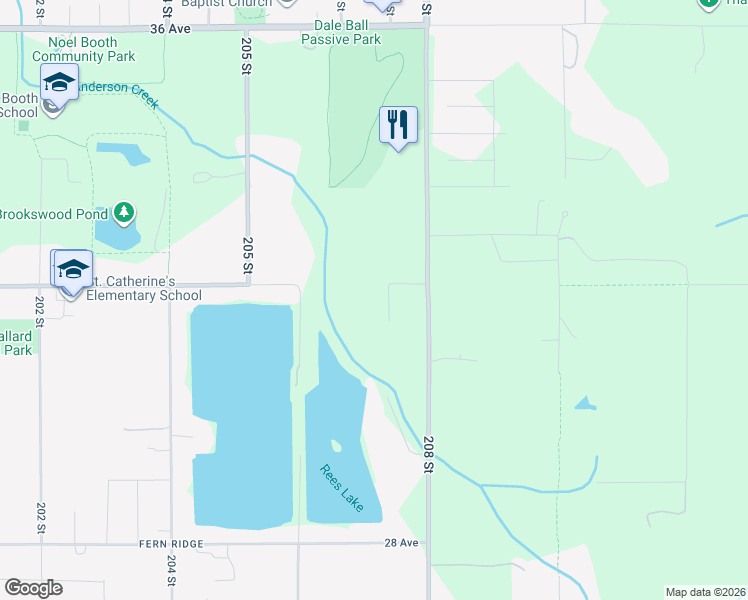 map of restaurants, bars, coffee shops, grocery stores, and more near 3177 207A Street in Langley