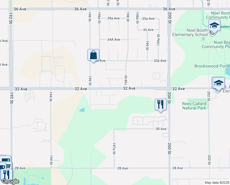map of restaurants, bars, coffee shops, grocery stores, and more near 19727 31B Avenue in Langley Township