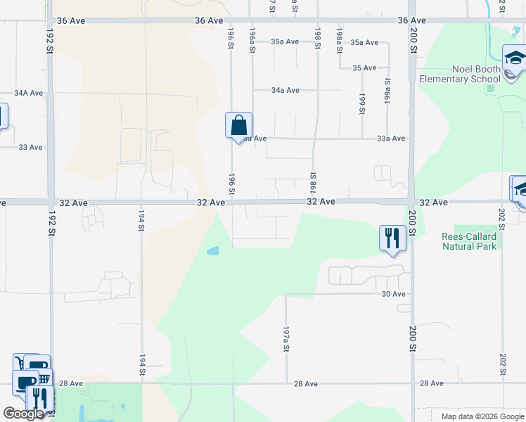 map of restaurants, bars, coffee shops, grocery stores, and more near 19679 31B Avenue in Langley Township