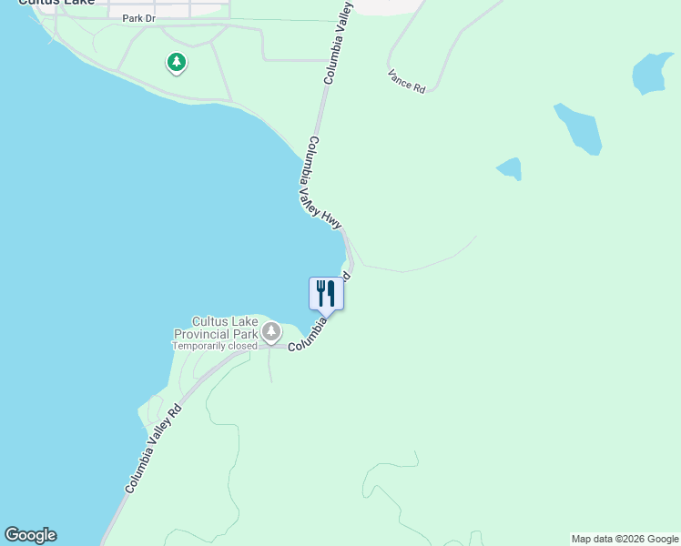 map of restaurants, bars, coffee shops, grocery stores, and more near 3175 Columbia Valley Highway in Cultus Lake