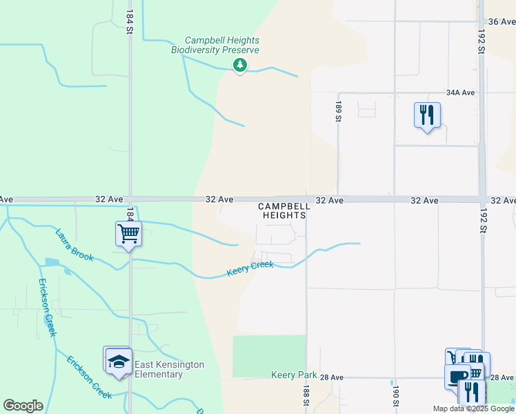 map of restaurants, bars, coffee shops, grocery stores, and more near 18676 32 Avenue in Surrey