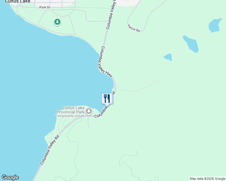 map of restaurants, bars, coffee shops, grocery stores, and more near 3175 Columbia Valley Highway in Cultus Lake